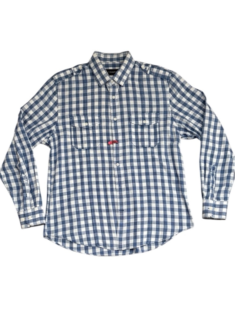 J. Campbell Men’s Blue Plaid Cotton Button-Down Shirt Large